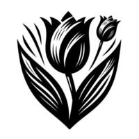 Bold Black and White Tulip Illustration Stylized Floral with Dynamic Composition and Striking Contrast on Clean Background. vector