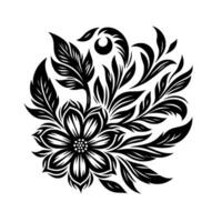 Intricate Black White Floral Mandala Detailed flower, leaves, and abstract patterns in circular , isolated on white background. vector