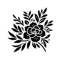 Bold Black Floral An intricate symmetrical arrangement of a stylized flower and leaves on a stark white background, creating a modern and clean aesthetic. vector