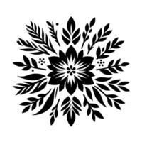 Symmetrical Black and White Floral with Leafy Elements, a Minimalist and Decorative Composition for Artistic Expression. vector