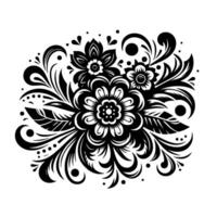 Elegant Black and White Floral Ornament with Intricate and Ornamental Flourishes on a Clean White Background. vector
