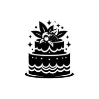 Elegant Black and White TwoTier Cake, Decorated with Leaves, Berries, and Sparkling Accents on White Background. vector