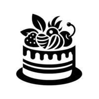 Simplified Black and White Cake Illustration with Fruit Topping, Dripping Glaze, and Layered . vector