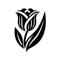 Bold, Minimalist Black and White Tulip with Striking Lines, Isolated on Clean White Background. vector