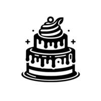 Twotiered monochrome cake with drippings, whipped topping, and decorative elements, minimalist . vector