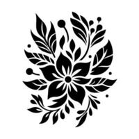 Bold Black and White Floral A symmetrical, representation of a stylized flower and foliage arrangement, isolated on a bright white background. vector