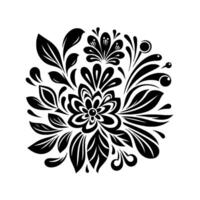 Elegant Black and White Floral A symmetrical, stylized arrangement of flowers, leaves, and berries, emphasizing intricate details and a clean aesthetic, on a white background. vector