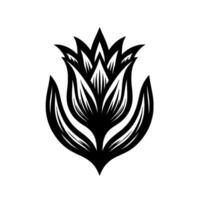 Bold Black and White Floral Illustration A stylized, symmetrical depiction of a tuliplike flower, with sharp lines and details, against a clean white backdrop. vector