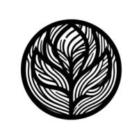 Circular Black White Illustration of a Stylized Tree with Leaflike Elements, Abstract Geometric . vector