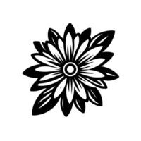 Bold Black and White Floral A Representation of a stylized, symmetrical flower with layered petals on a minimalist background. vector
