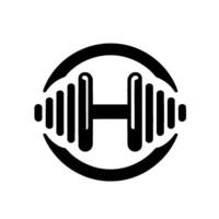 Minimalist black dumbbell within an oval, representing fitness and strength, on a white background. vector
