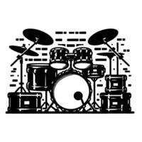 Bold Black White Drum Kit Illustration with Detailed Instrument Rendering and Pixelated Background. vector