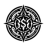 Symmetrical Black and White Circular Decorative featuring a Stylized S Within a Geometric and Ornamental Composition. vector