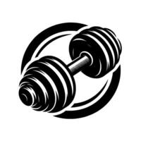 Bold Black and White Dumbbell in Circular Frame, Representing Strength, Fitness, and Exercise. vector