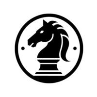 A minimalist, featuring a black chess knight symbol within a white bordered circle, representing strategy and intelligence. vector