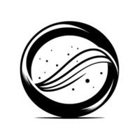 Minimalist Black and White Circular Frame Enclosing Abstract Wave Forms and Dot Accents. vector