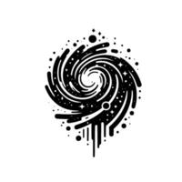 Stylized Black Hole Illustration with Swirling Lines, Dots, Stars, and Linear Dripping Effect Against a White Background. vector