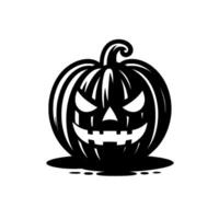 Black and White Spooky JackoLantern Silhouette with Intimidating Expression, Shadow, and White Background. vector
