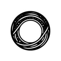 Stylized circular of intertwined flowing lines with stardust and celestial elements against a plain white background. vector