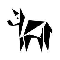 Geometric Monochrome Dog A sleek, stylized illustration of a canine, crafted from sharp, angular shapes in black, white, and gray. vector