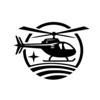 Stylized Black and White Helicopter , Circular Composition, with Star and Striped Base Element. vector