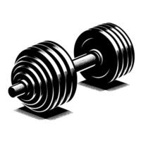 Stylized Black and White Dumbbell Illustration with Shadow, , and Minimalist Aesthetic on Clean White Background. vector