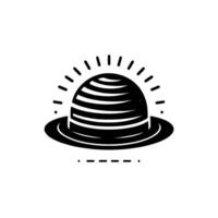 Stylized Black and White Illustration of a HatShaped Object with Radiating Lines, Suggesting Light or Energy on White Background. vector