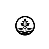 Monochromatic Circular Depicting a Sprouting Plant with Leaves Above Horizontal Field Lines, Evoking Growth and Nature. vector