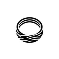 Abstract Black and White Woven RingShaped with Striated Texture and Minimalist Composition on White Background. vector