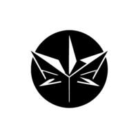 Geometric Starburst Emblem A symmetrical, grayscale featuring a pointed star set against a black circle on a white background. vector
