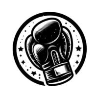 Black and White Boxing Glove in a Circle with Starry Embellishments, Artistic and Bold . vector