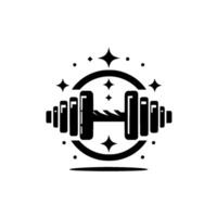 Clean Black White Gym with Dumbbell, Stars, and Circular Frame on a Simple White Background. vector