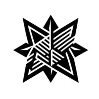 Symmetrical Black and White EightPointed Star Mandala with Geometric Stripe Detailing on a Clean White Backdrop. vector