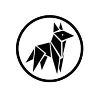 Minimalist Black and White Geometric Fox , Depicting an OrigamiStyle Animal Within a Circular Frame. vector