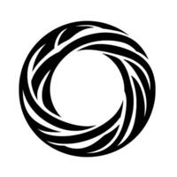 Abstract black and white circular of overlapping curved lines forming a stylized vortex against a plain white background. vector