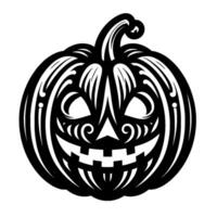 Ornate Black and White JackoLantern Silhouette with Intricate Pattern and Grinning Face for Halloween . vector