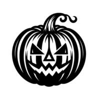 Spooky Black and White Halloween Pumpkin with a Carved, Angular Face and Elegant Curl on Top. vector