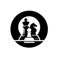 Minimalist Black and White Chessboard King, Knight, and Pawn Within a Circle, Representing Strategy and Competition. vector