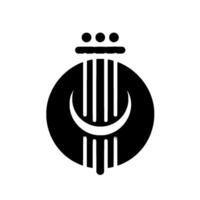 Black and white minimalist Abstract circular form with lines, three dots, and a crescent shape, all isolated against a white background. vector