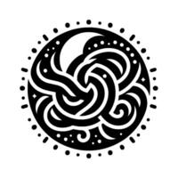 Intricate Black and White Celtic Knot Within a Dotted Circular Frame, Symbolizing Interconnectedness. vector