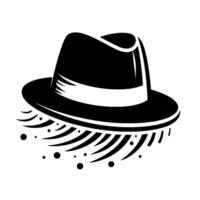 Stylized Black Fedora Hat with White Band and Whimsical, Floating Decorative Elements, on a Clean White Background. vector