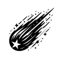 Black and White Stylized Comet Streaking Across White Space, Featuring Stars, and Lines, in a Modern Minimalist . vector