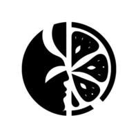 A minimalist black and white , merging a human profile and a fruit slice, creating a unified circular composition. vector