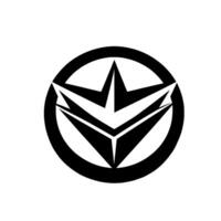 A minimalist black and white , featuring a complex geometric emblem within a circular border, set against a plain white background. vector
