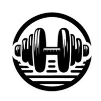Bold Black and White Dumbbell within a Circle, Symbolizing Fitness and Strength, Gym Emblem for Power and Training. vector