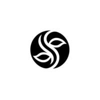 Minimalist black and white an abstract leaflike form enclosed in a circle, ideal for branding. vector