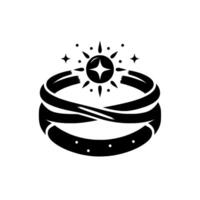 Black and White Ring with a Sparkling SunShaped Gem, Minimalist on White Background vector