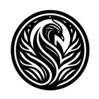 Stylized Black Phoenix Crest within a Circular Frame on White, Modern Minimalist vector