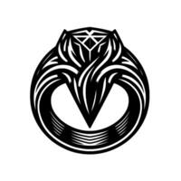 Abstract Diamond Ring , Black and White, Symmetrical , Geometric Gemstone in a Circular Frame, Art, Modern Style. vector