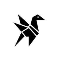 A minimalist, black origami bird , featuring sharp angles and geometric forms against a clean, white backdrop. vector